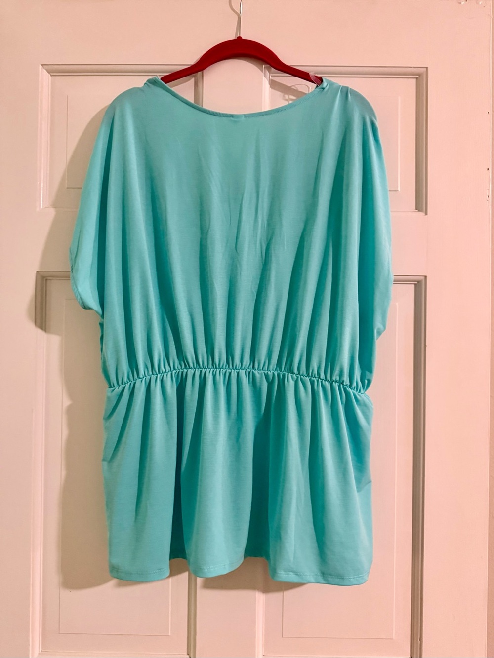 Dear Scarlett Aqua Turquoise V-Neck Empire Waist Blouse XL NWT - Picture 2 of 5